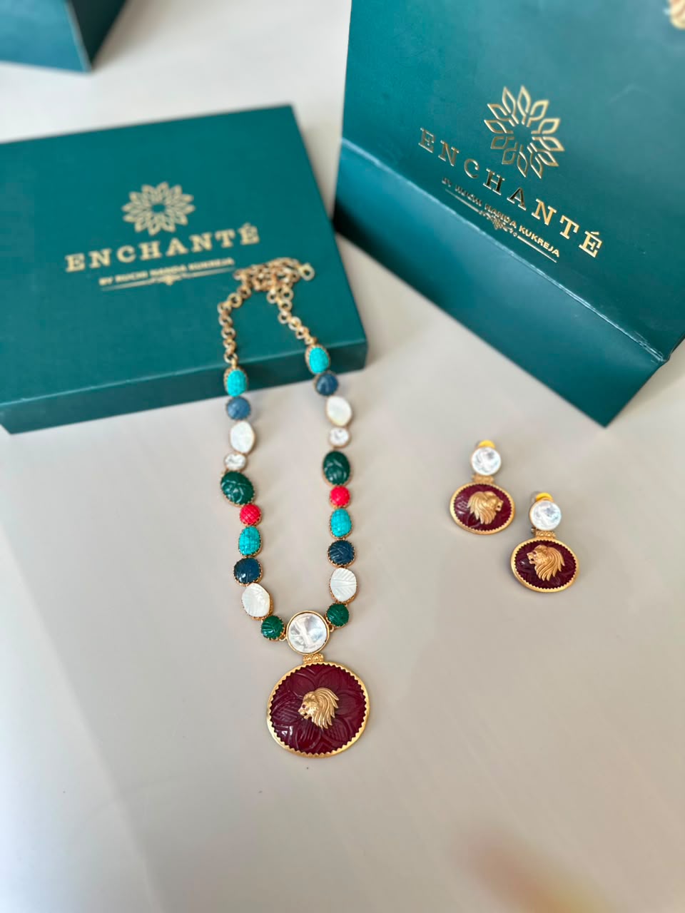 Brass Gold Plated Multicolor Jewel Set Stylish Necklace