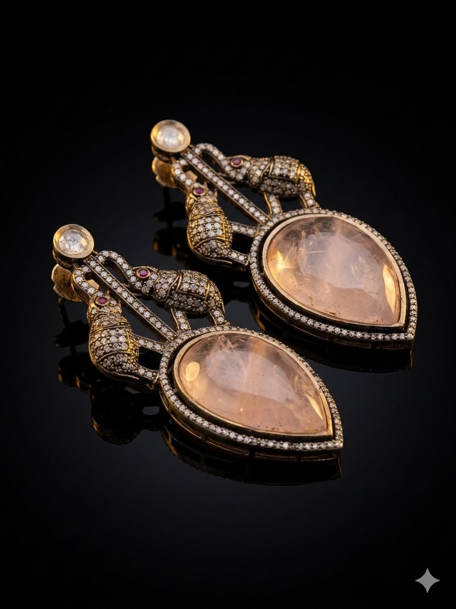Enchante Silver Studded Oxidised Teardrop Shaped Earring