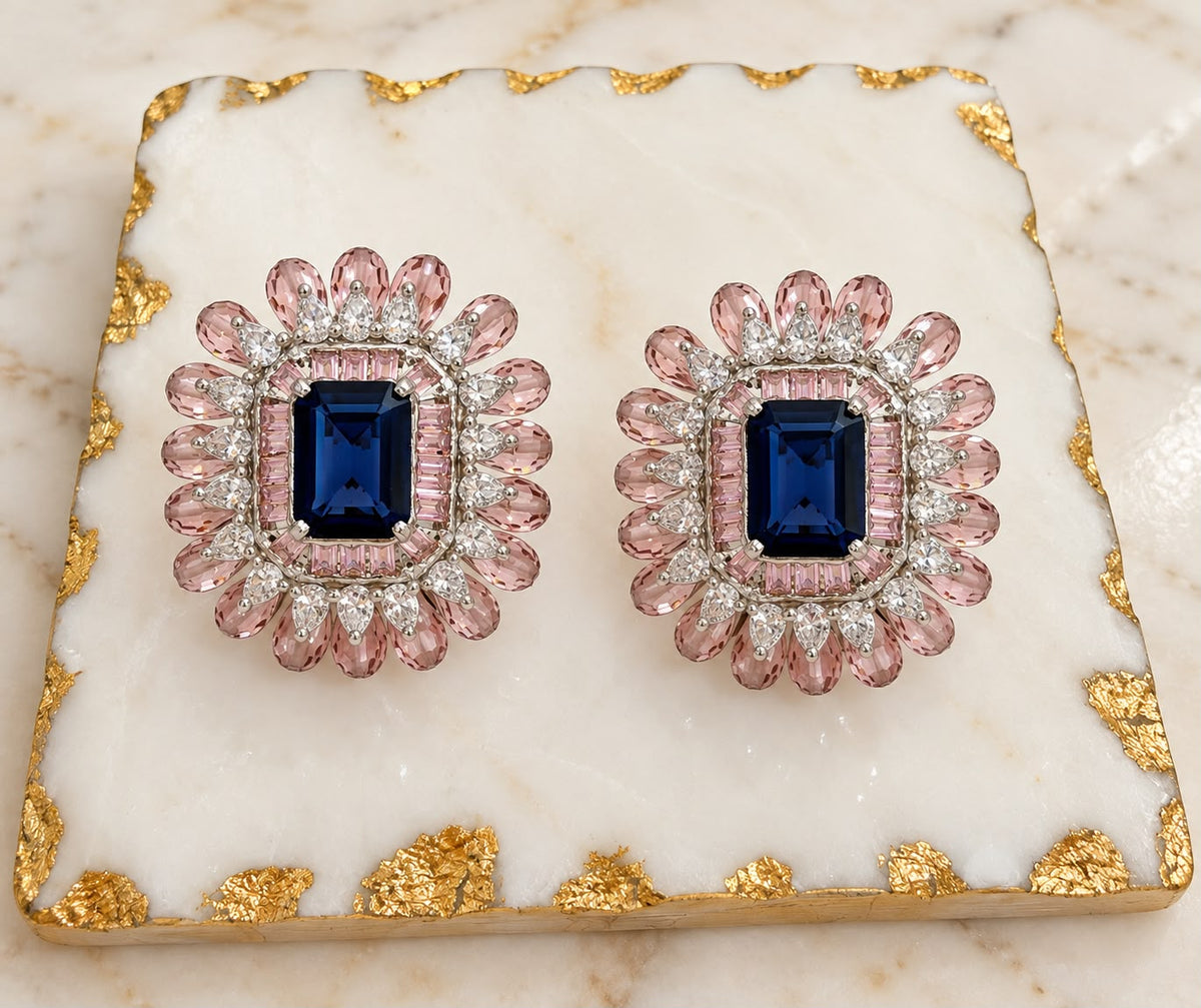 Pink Sapphire Oval Tanzanite Diamond Earring