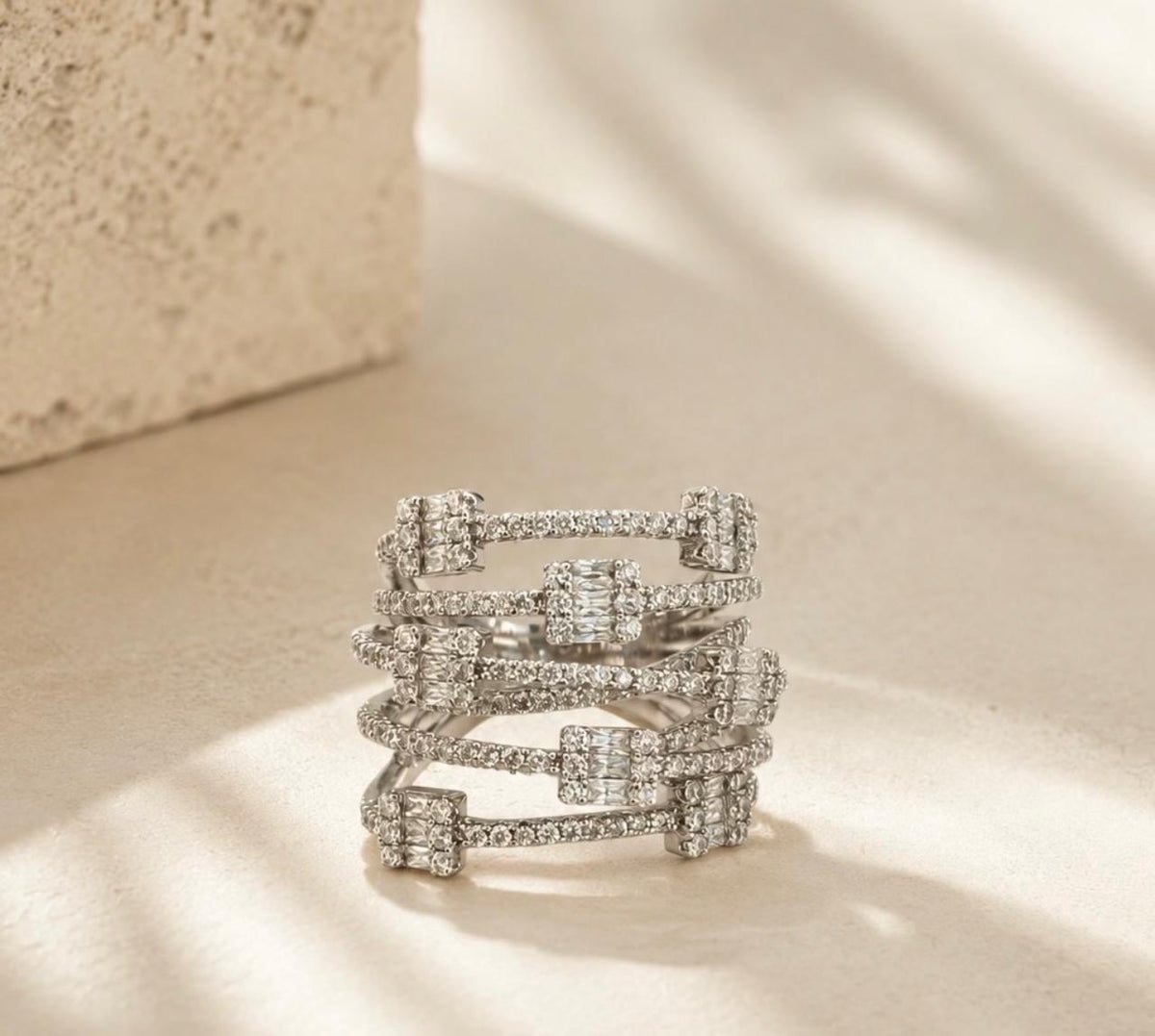 Silver Cascade Diamond Finger Ring