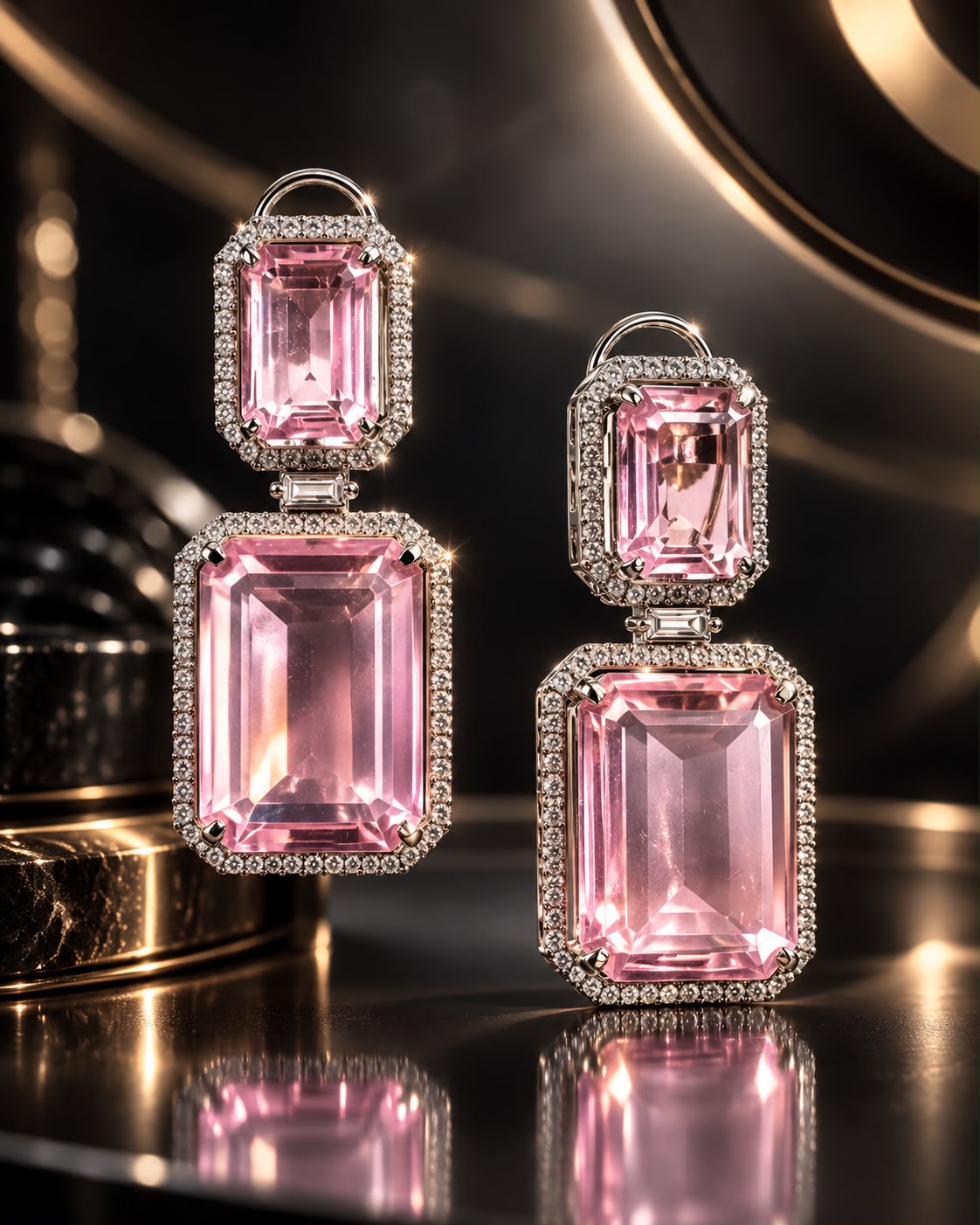Square Natural Pink Stud Earrings for women