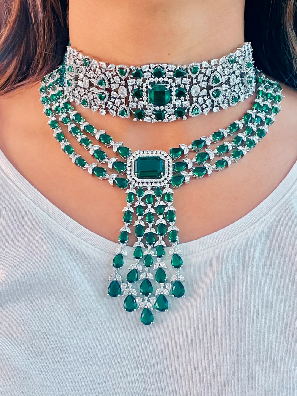 Kayani Emerald CZ Necklace Set