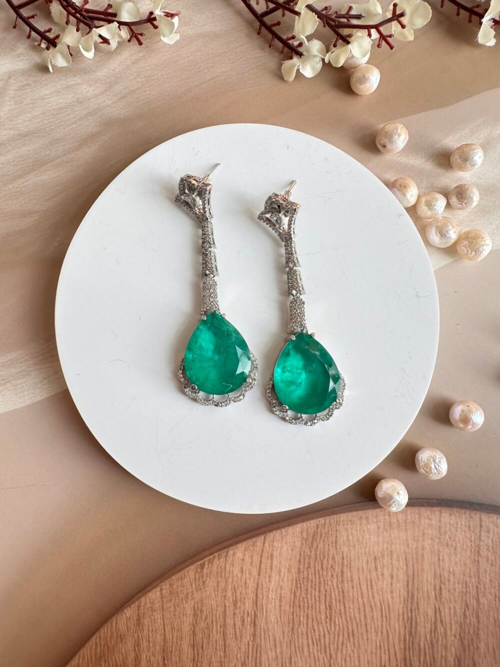 Aurora Emerald Danglers - Image 2