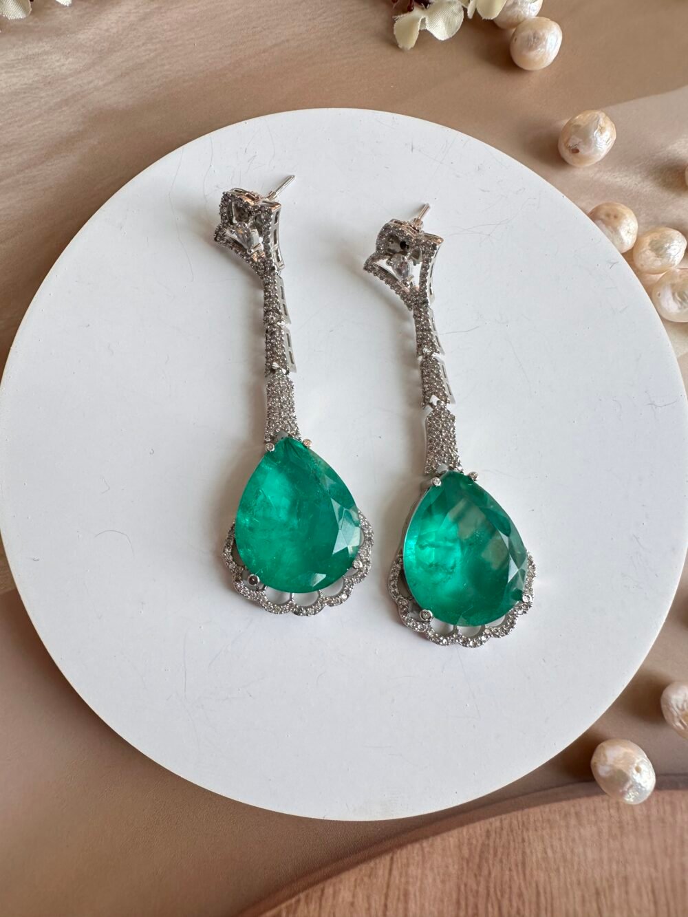 Aurora Emerald Danglers - Image 3